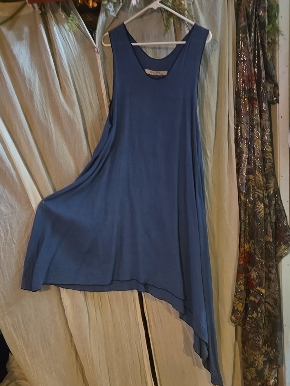 Asymmetrical Sleeveless Swing Dress in Denim Blue